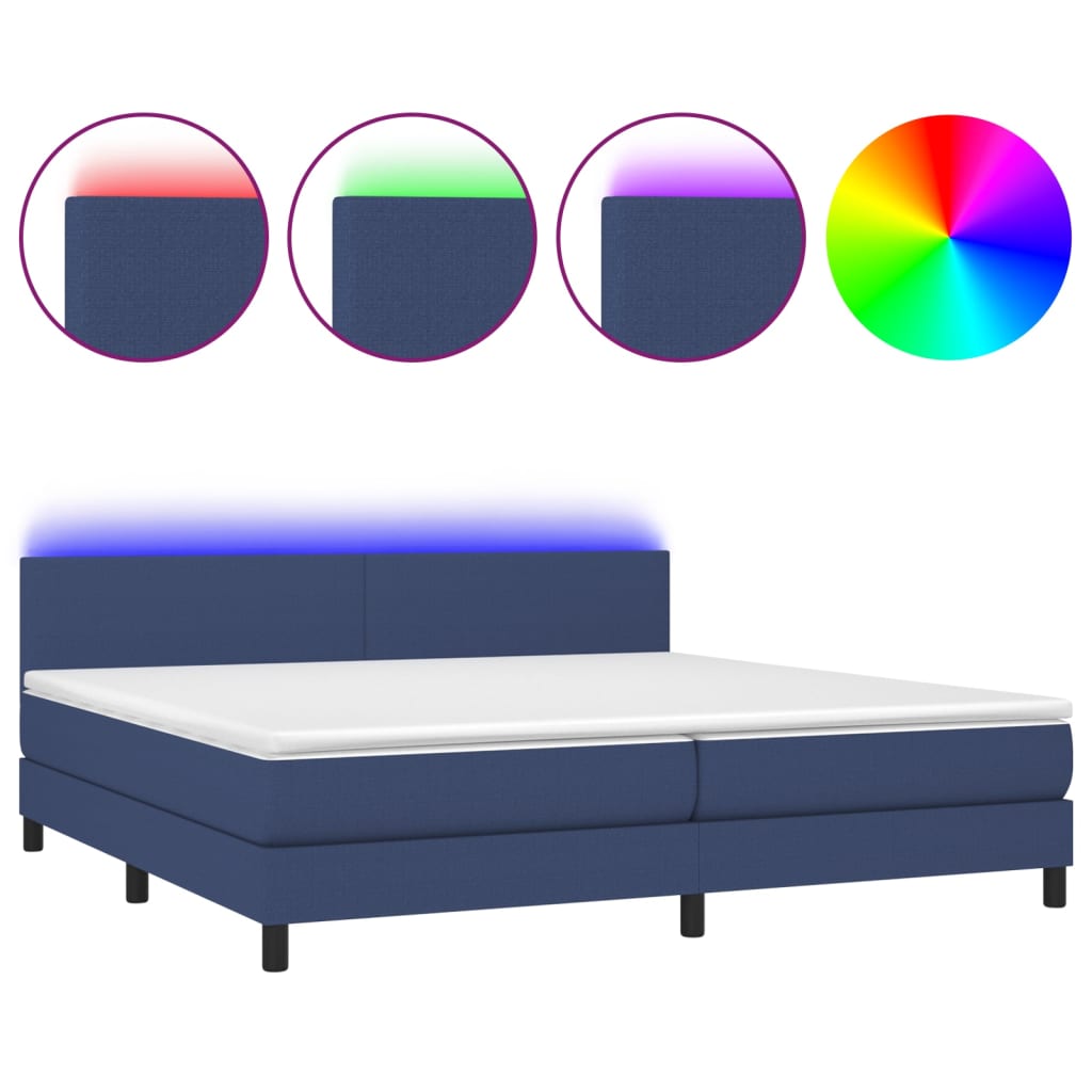 vidaXL Κρεβάτι Boxspring με Στρώμα & LED Μπλε 200x200 εκ. Υφασμάτινο