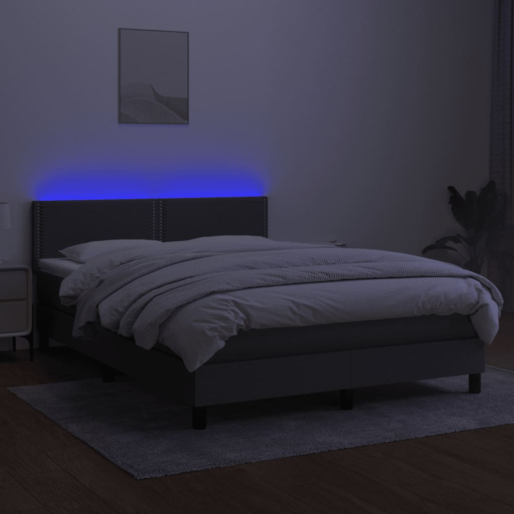 vidaXL Κρεβάτι Boxspring με Στρώμα & LED Σκ.Γκρι 140x190 εκ Υφασμάτινο