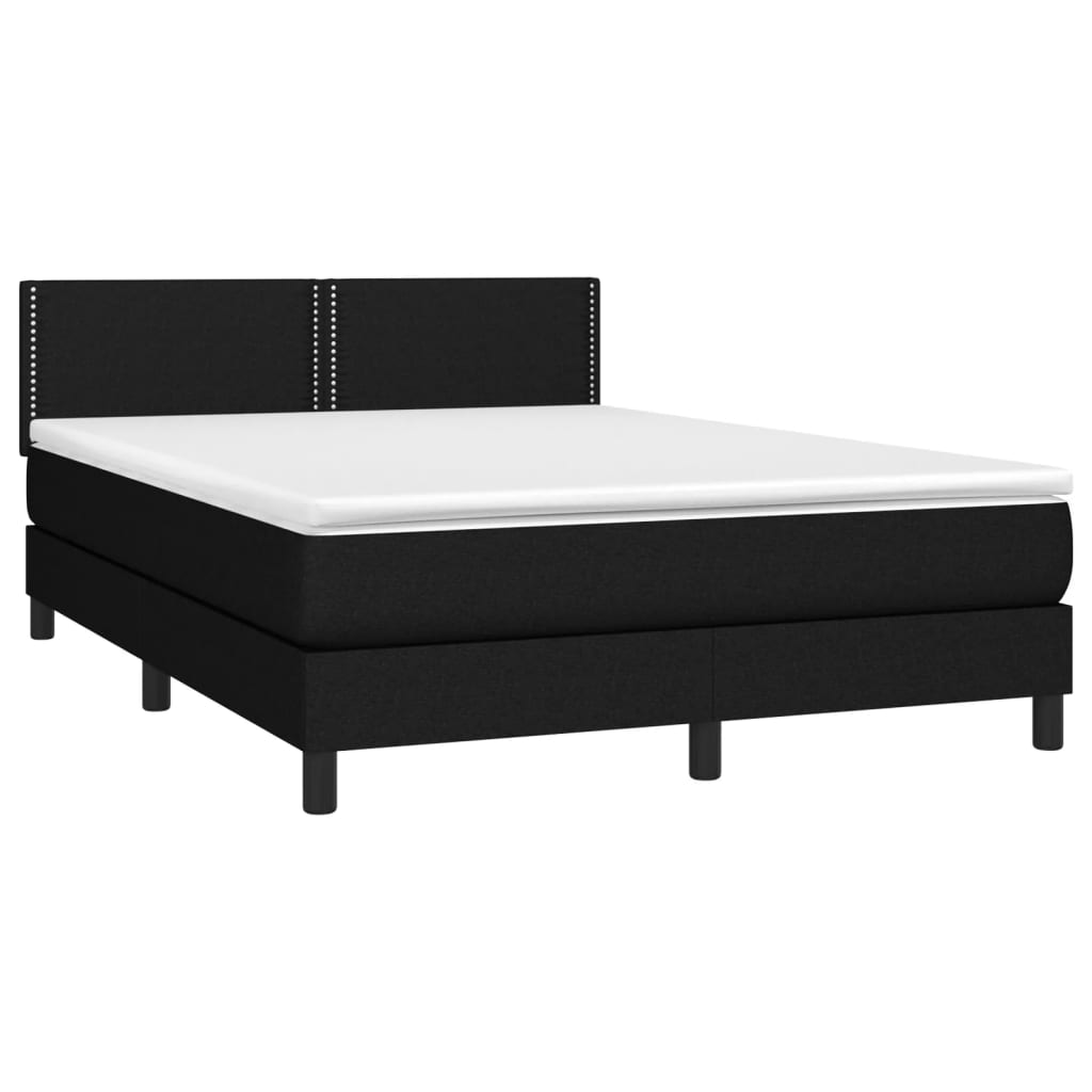 vidaXL Κρεβάτι Boxspring με Στρώμα & LED Μαύρο 140x190 εκ. Υφασμάτινο