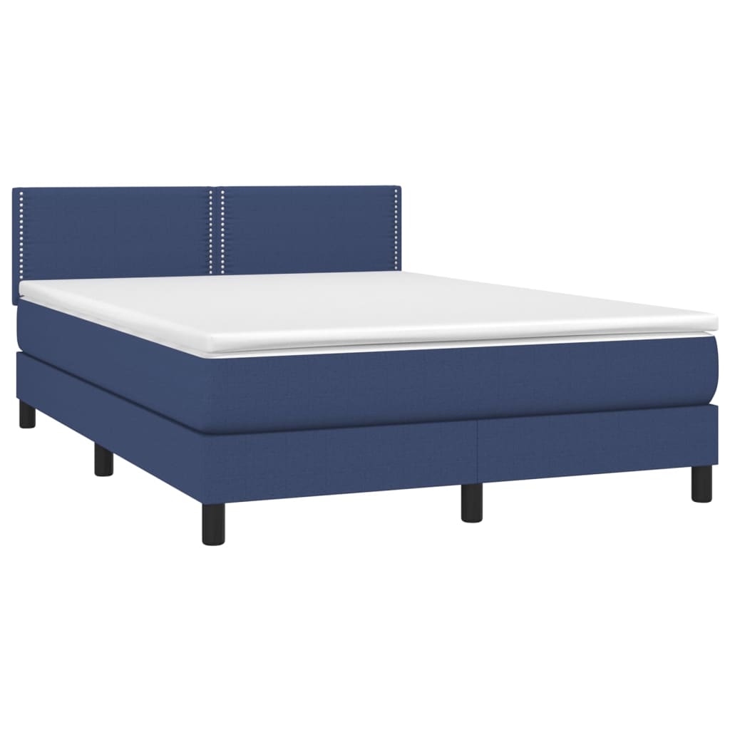 vidaXL Κρεβάτι Boxspring με Στρώμα & LED Μπλε 140x190 εκ. Υφασμάτινο