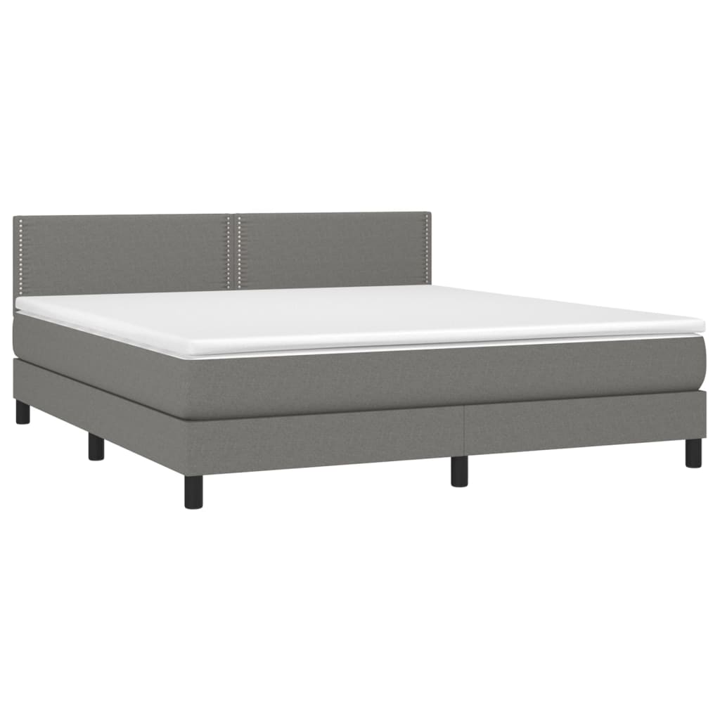 vidaXL Κρεβάτι Boxspring με Στρώμα & LED Σκ.Γκρι 180x200 εκ Υφασμάτινο