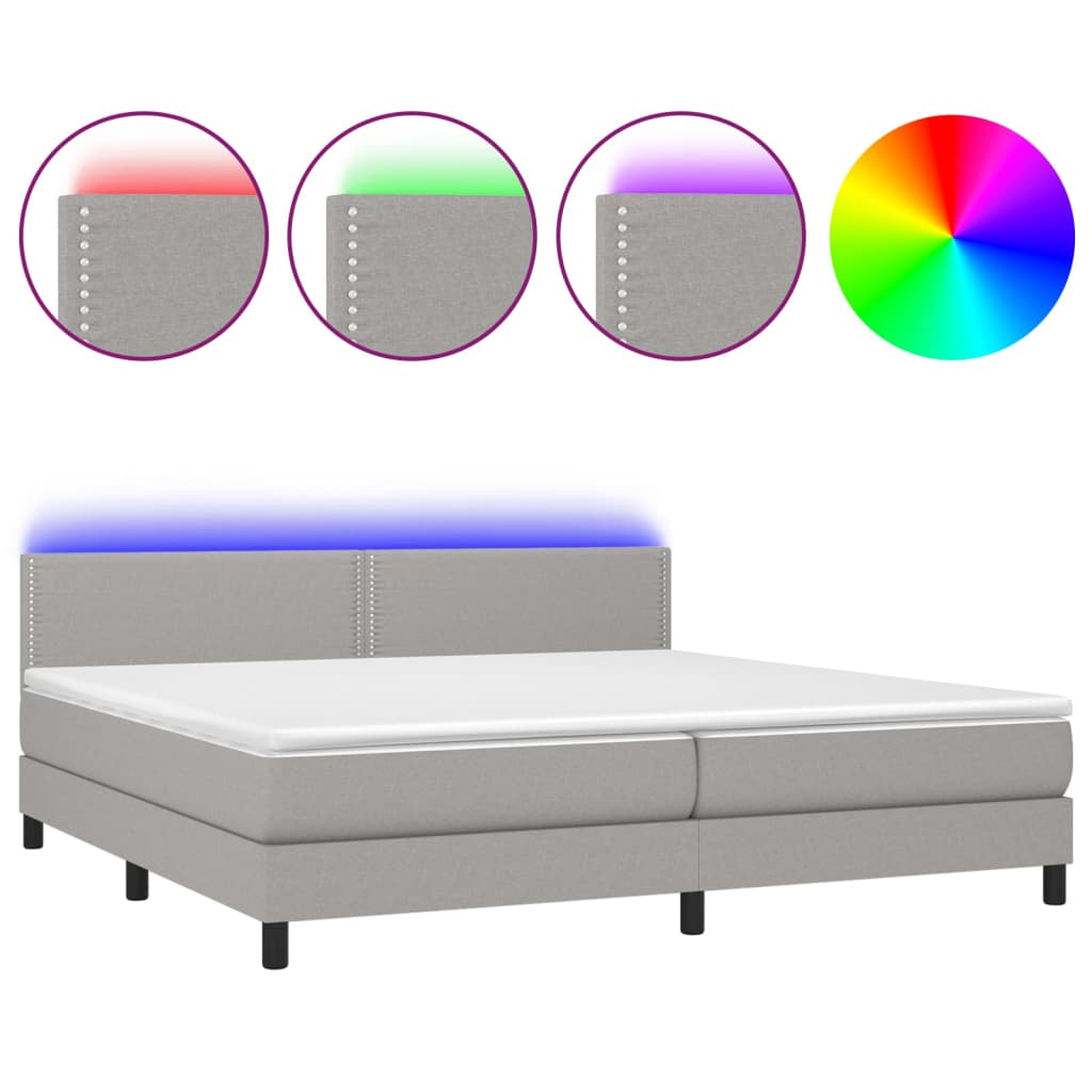 vidaXL Κρεβάτι Boxspring με Στρώμα & LED Αν.Γκρι 200x200εκ. Υφασμάτινο