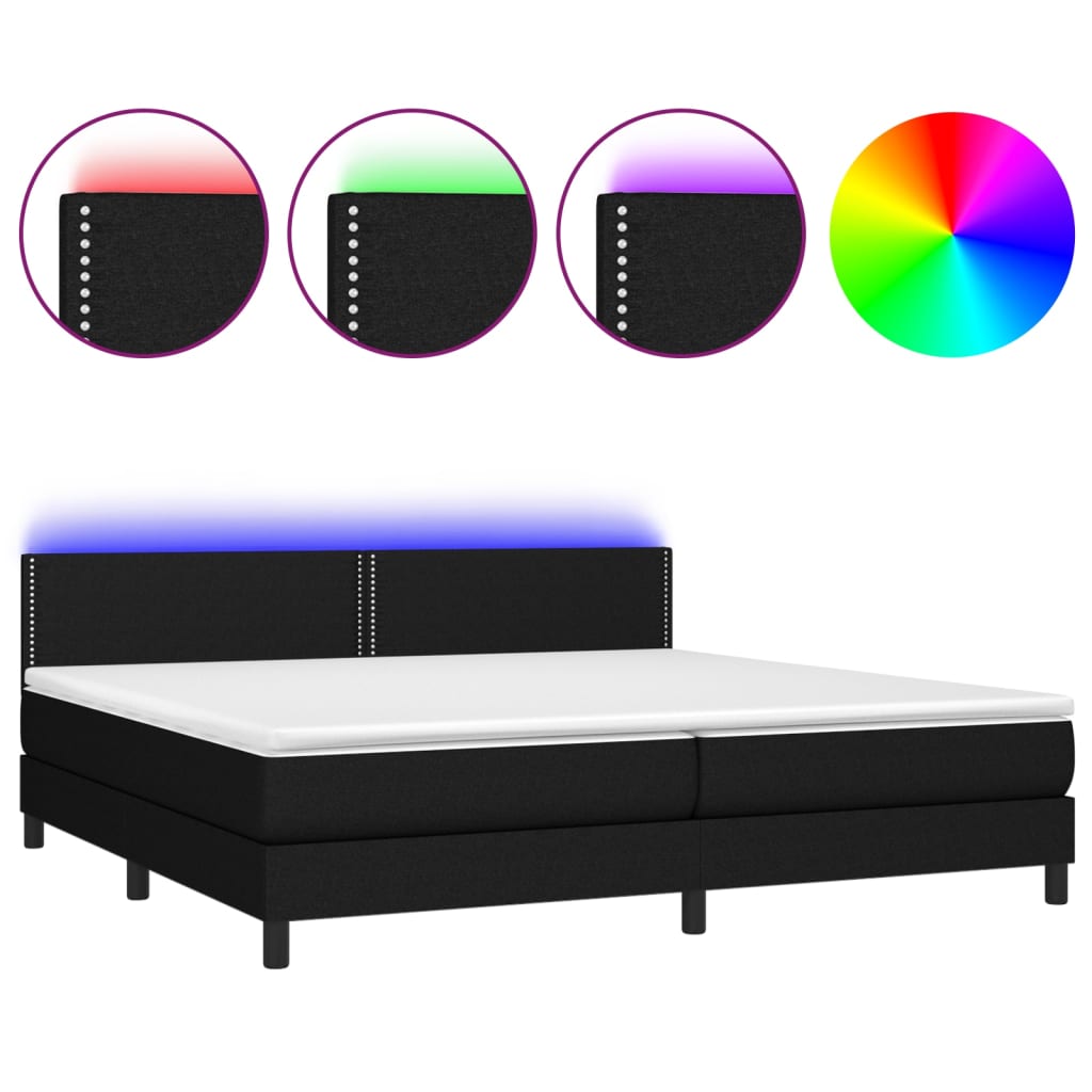 vidaXL Κρεβάτι Boxspring με Στρώμα & LED Μαύρο 200x200 εκ. Υφασμάτινο