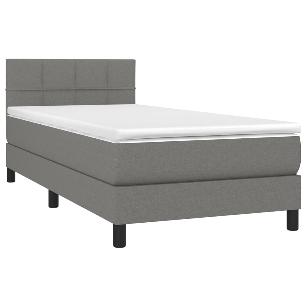 vidaXL Κρεβάτι Boxspring με Στρώμα & LED Σκ.Γκρι 90x190 εκ. Υφασμάτινο