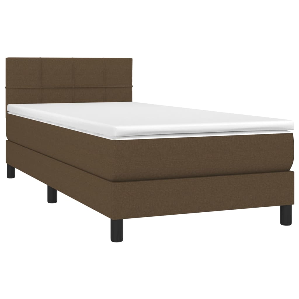 vidaXL Κρεβάτι Boxspring με Στρώμα & LED Σκ.Καφέ 90x190 εκ. Υφασμάτινο