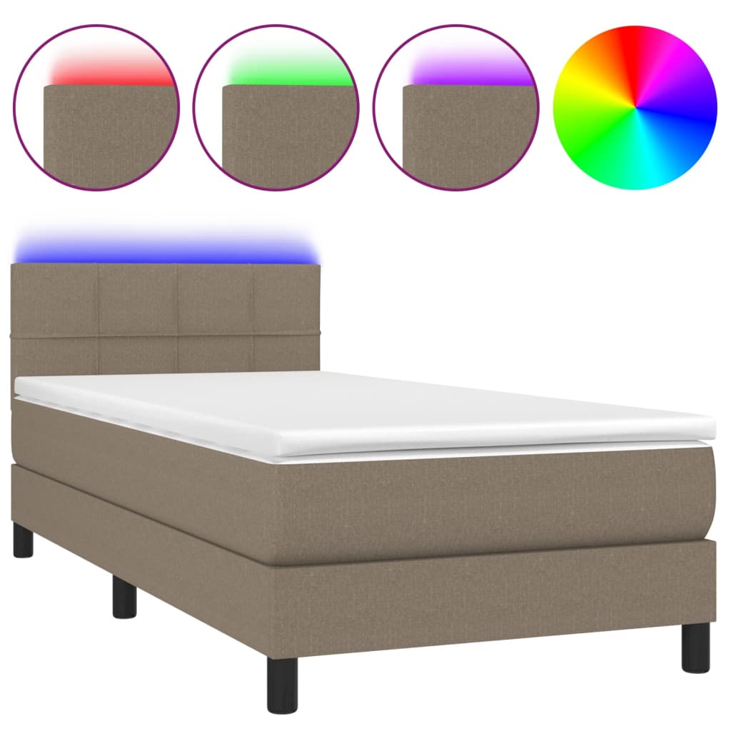 vidaXL Κρεβάτι Boxspring με Στρώμα & LED Taupe 90x190 εκ. Υφασμάτινο