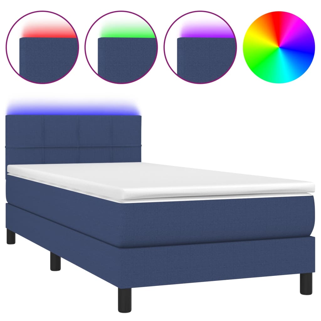 vidaXL Κρεβάτι Boxspring με Στρώμα & LED Μπλε 90x190 εκ. Υφασμάτινο