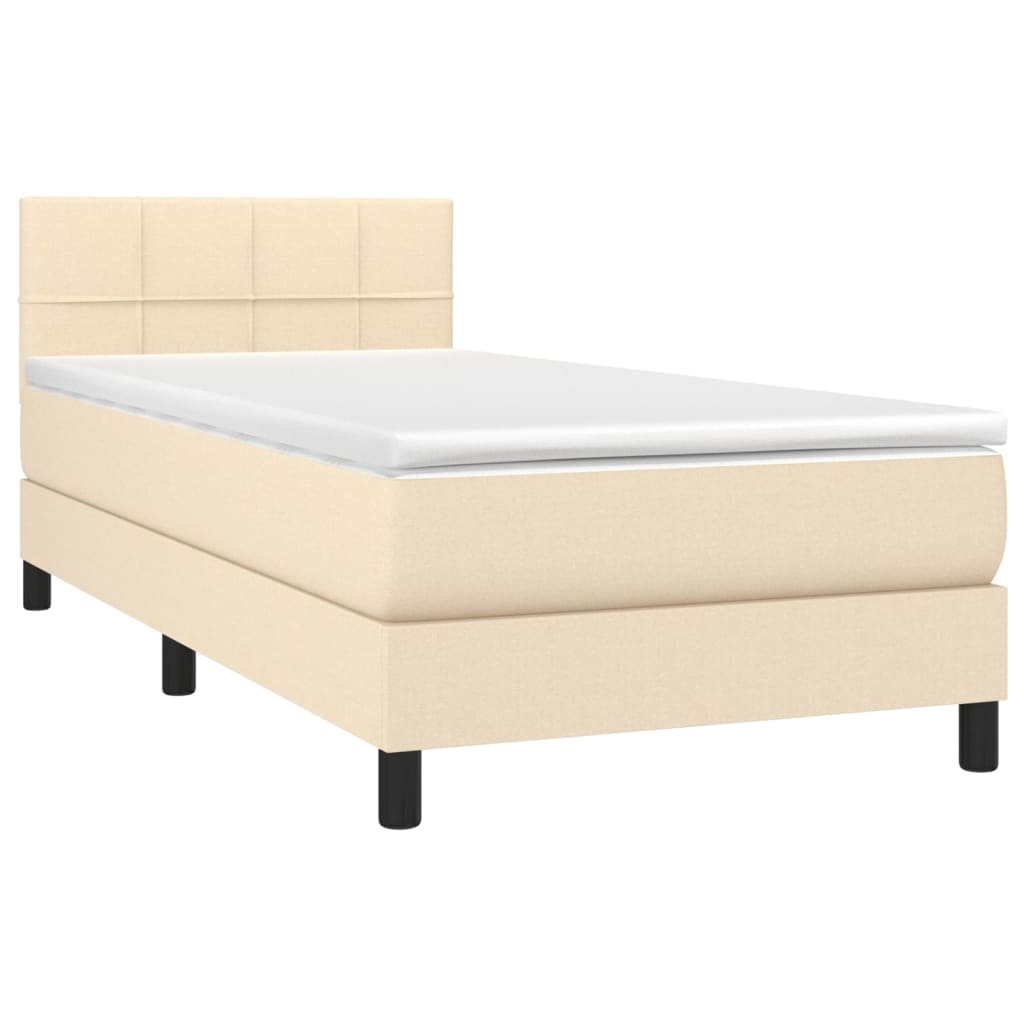 vidaXL Κρεβάτι Boxspring με Στρώμα & LED Κρεμ 100x200 εκ. Υφασμάτινο