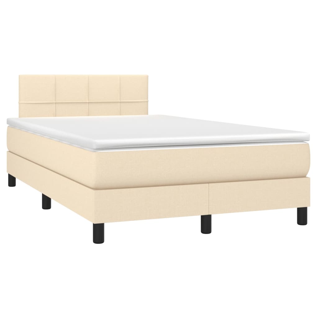 vidaXL Κρεβάτι Boxspring με Στρώμα & LED Κρεμ 120x200 εκ. Υφασμάτινο