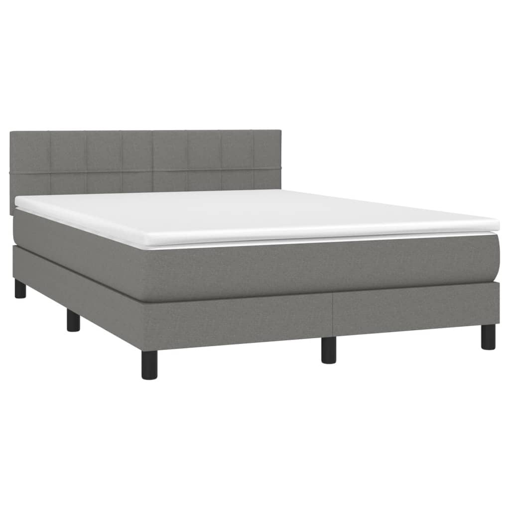 vidaXL Κρεβάτι Boxspring με Στρώμα & LED Σκ.Γκρι 140x190 εκ Υφασμάτινο