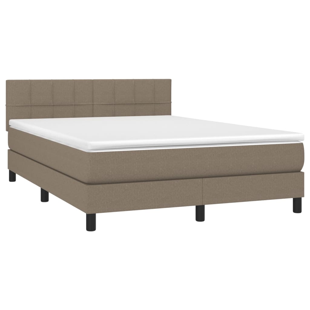vidaXL Κρεβάτι Boxspring με Στρώμα & LED Taupe 140x190 εκ. Υφασμάτινο