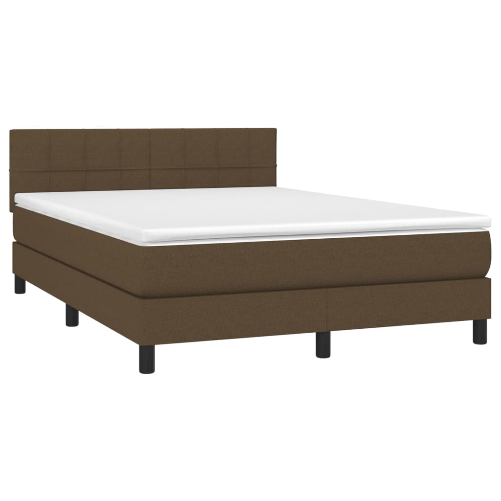 vidaXL Κρεβάτι Boxspring με Στρώμα & LED Σκ.Καφέ 140x200 εκ Υφασμάτινο