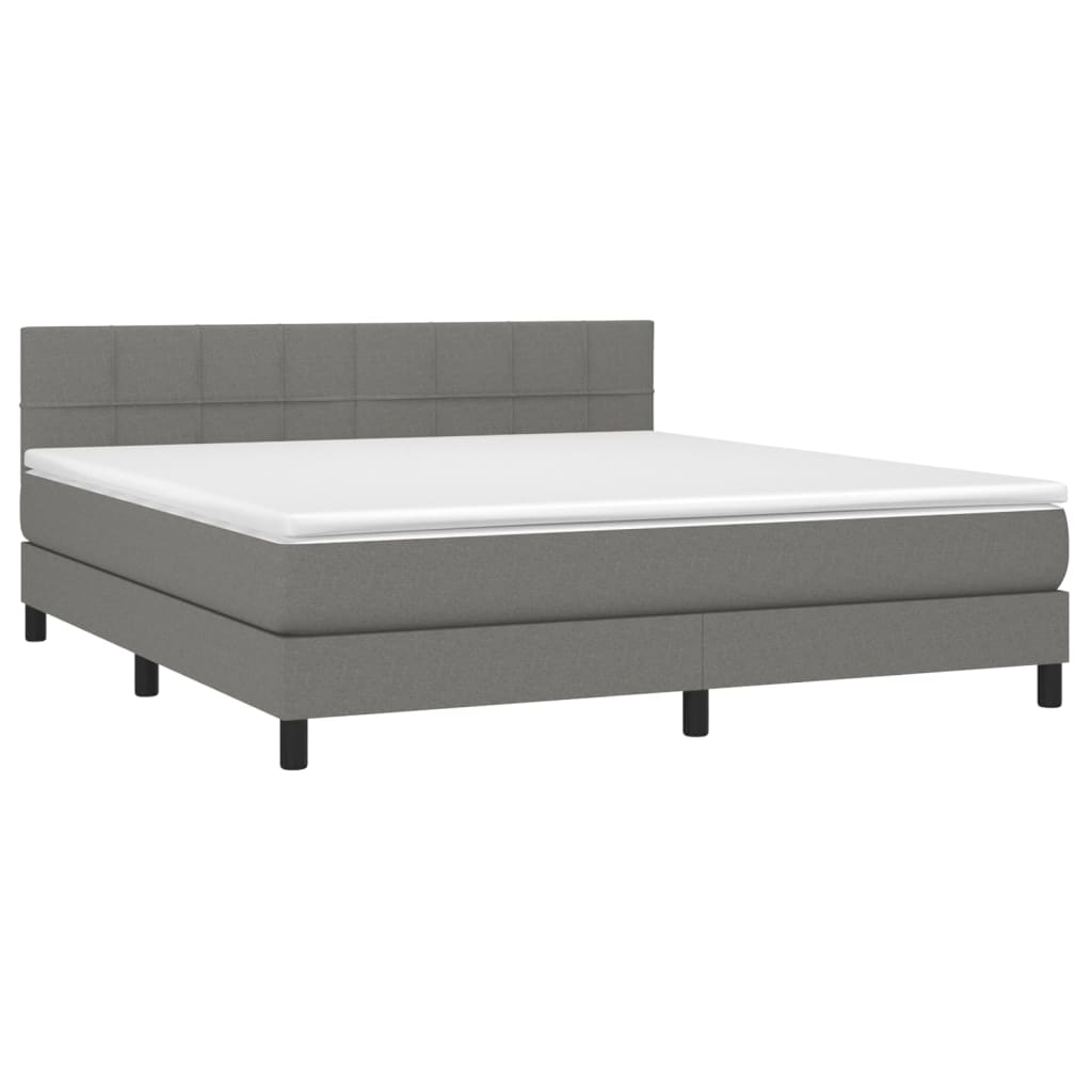 vidaXL Κρεβάτι Boxspring με Στρώμα & LED Σκ.Γκρι 160x200 εκ Υφασμάτινο