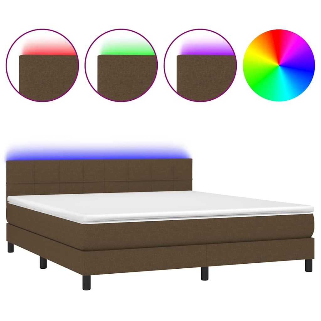 vidaXL Κρεβάτι Boxspring με Στρώμα & LED Σκ.Καφέ 160x200 εκ Υφασμάτινο