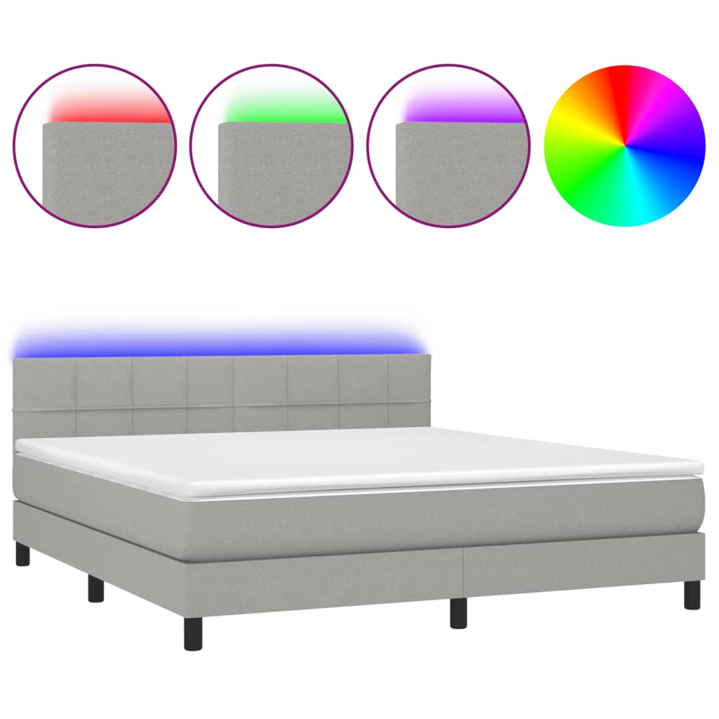 vidaXL Κρεβάτι Boxspring με Στρώμα & LED Αν.Γκρι 180x200 εκ Υφασμάτινο