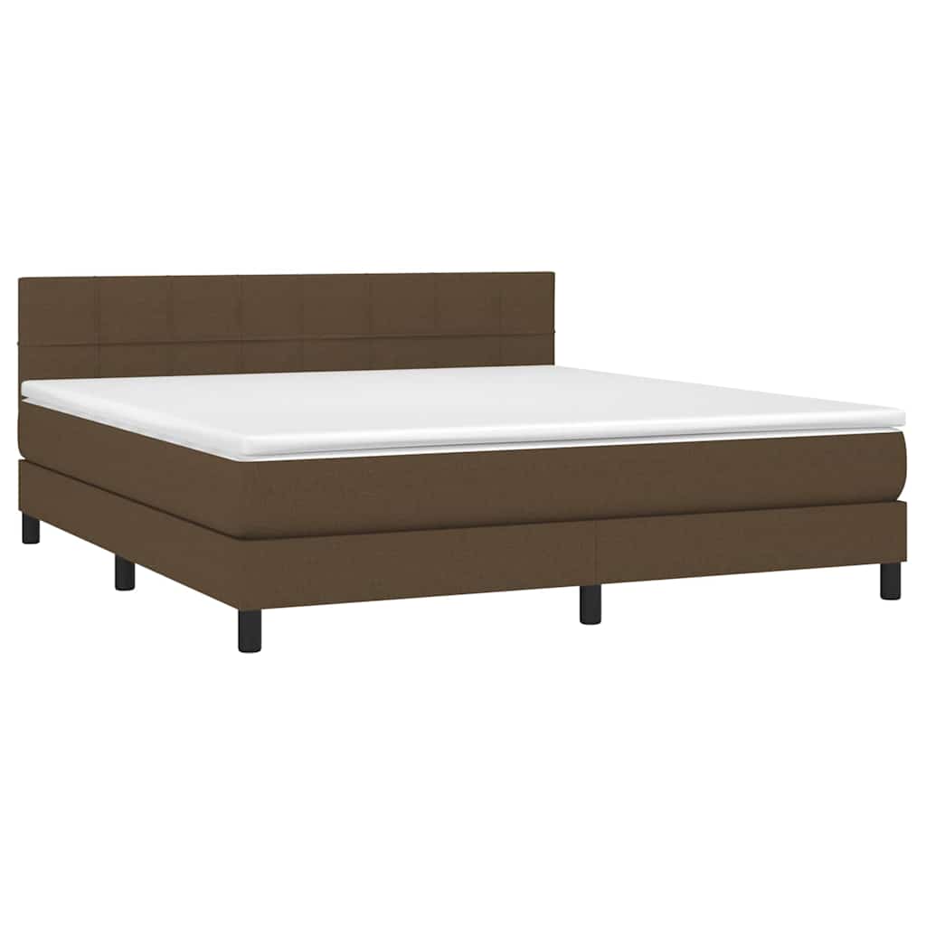 vidaXL Κρεβάτι Boxspring με Στρώμα & LED Σκ.Καφέ 180x200εκ. Υφασμάτινο