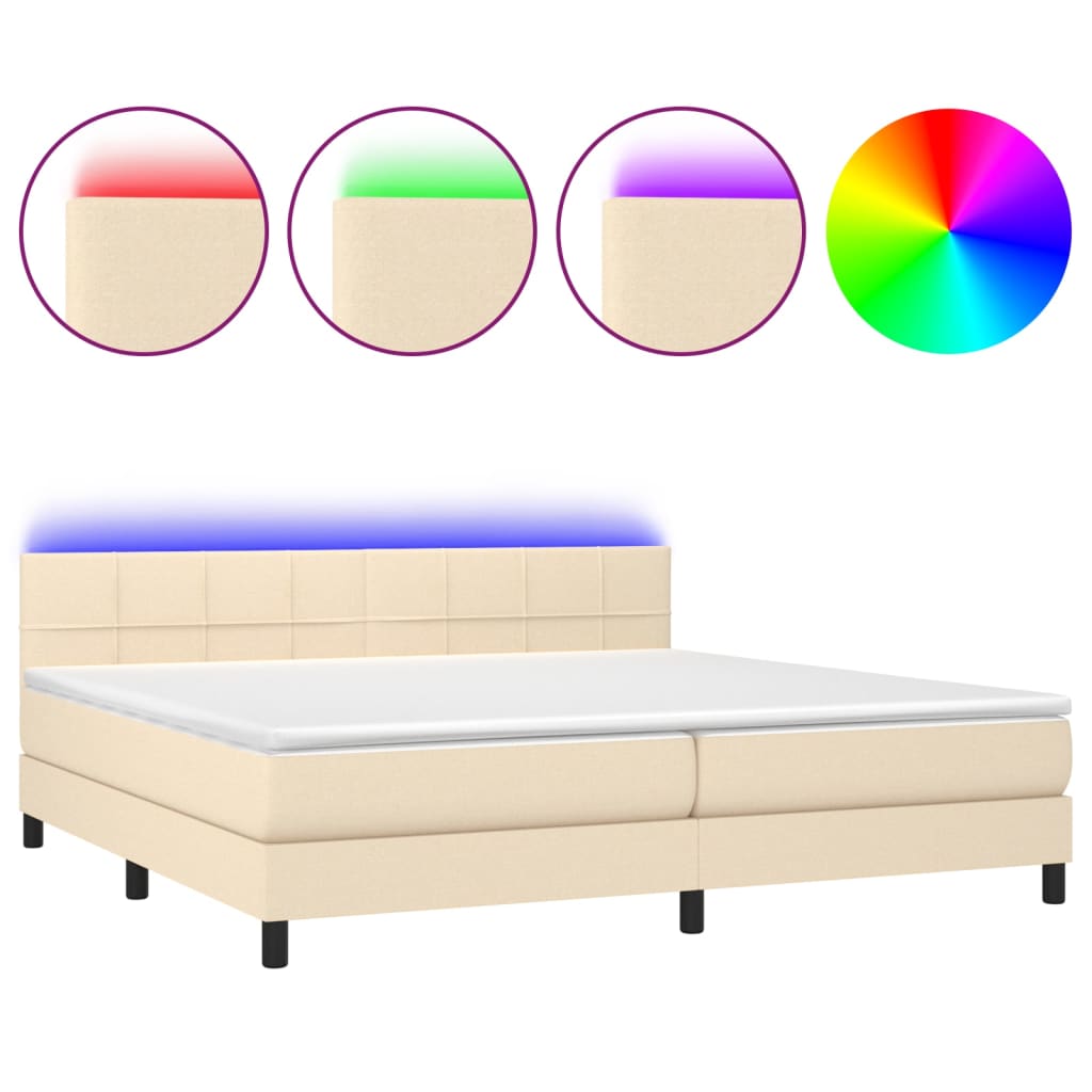vidaXL Κρεβάτι Boxspring με Στρώμα & LED Κρεμ 200x200 εκ. Υφασμάτινο