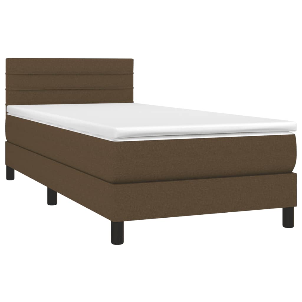 vidaXL Κρεβάτι Boxspring με Στρώμα & LED Σκ.Καφέ 80x200 εκ. Υφασμάτινο