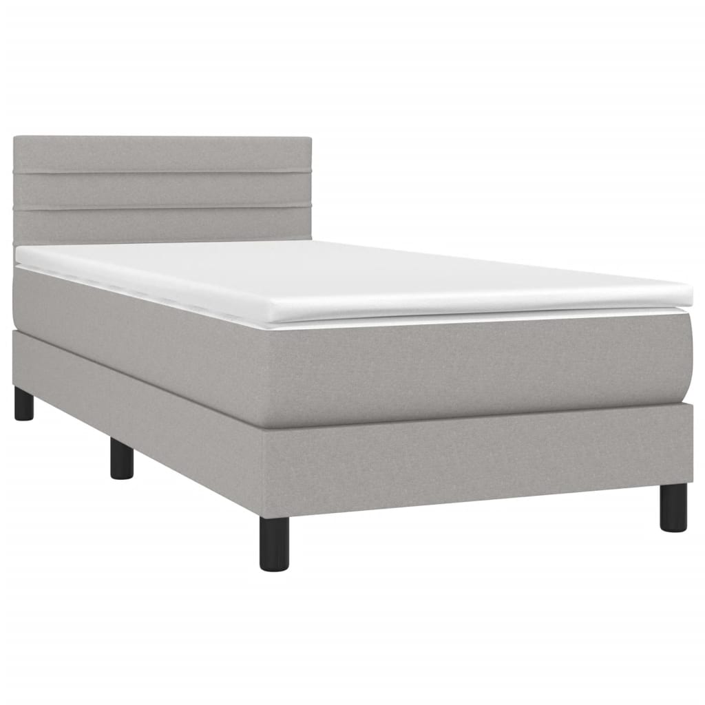 vidaXL Κρεβάτι Boxspring με Στρώμα & LED Αν.Γκρι 90x190 εκ. Υφασμάτινο