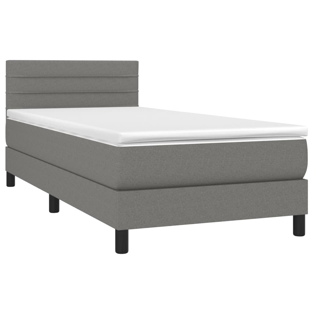 vidaXL Κρεβάτι Boxspring με Στρώμα & LED Σκ.Γκρι 90x190 εκ. Υφασμάτινο