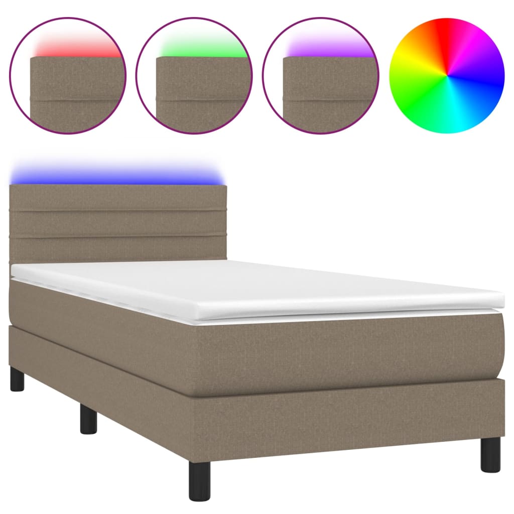 vidaXL Κρεβάτι Boxspring με Στρώμα & LED Taupe 90x200 εκ. Υφασμάτινο
