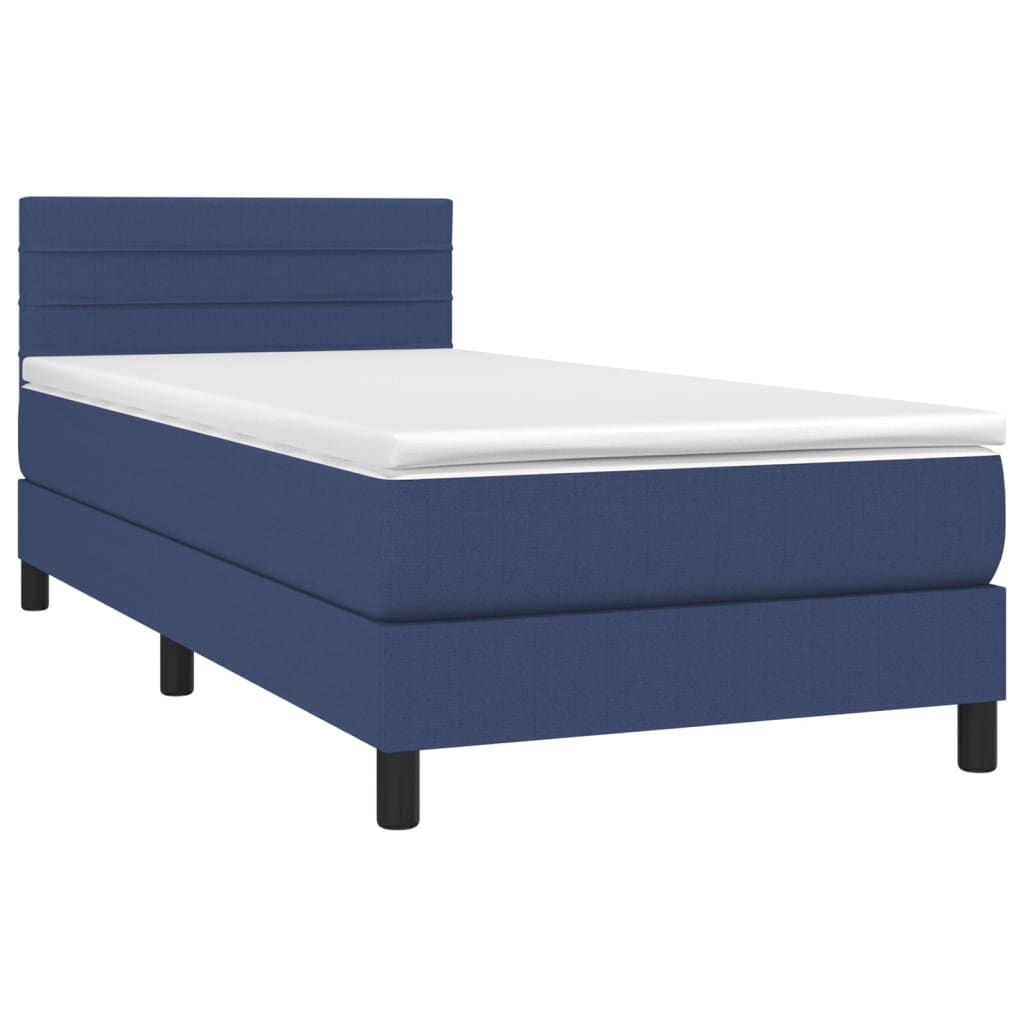 vidaXL Κρεβάτι Boxspring με Στρώμα & LED Μπλε 90x200 εκ. Υφασμάτινο