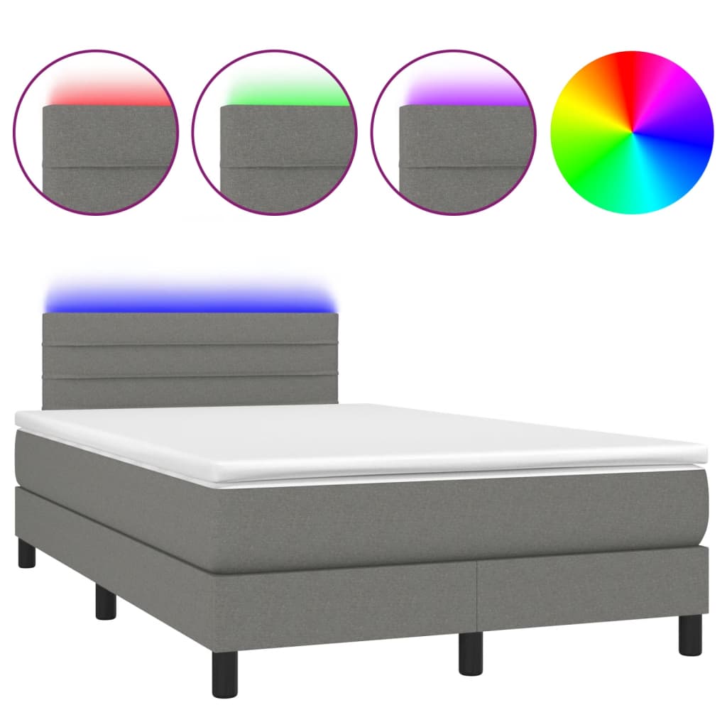 vidaXL Κρεβάτι Boxspring με Στρώμα & LED Σκ.Γκρι 120x200 εκ Υφασμάτινο