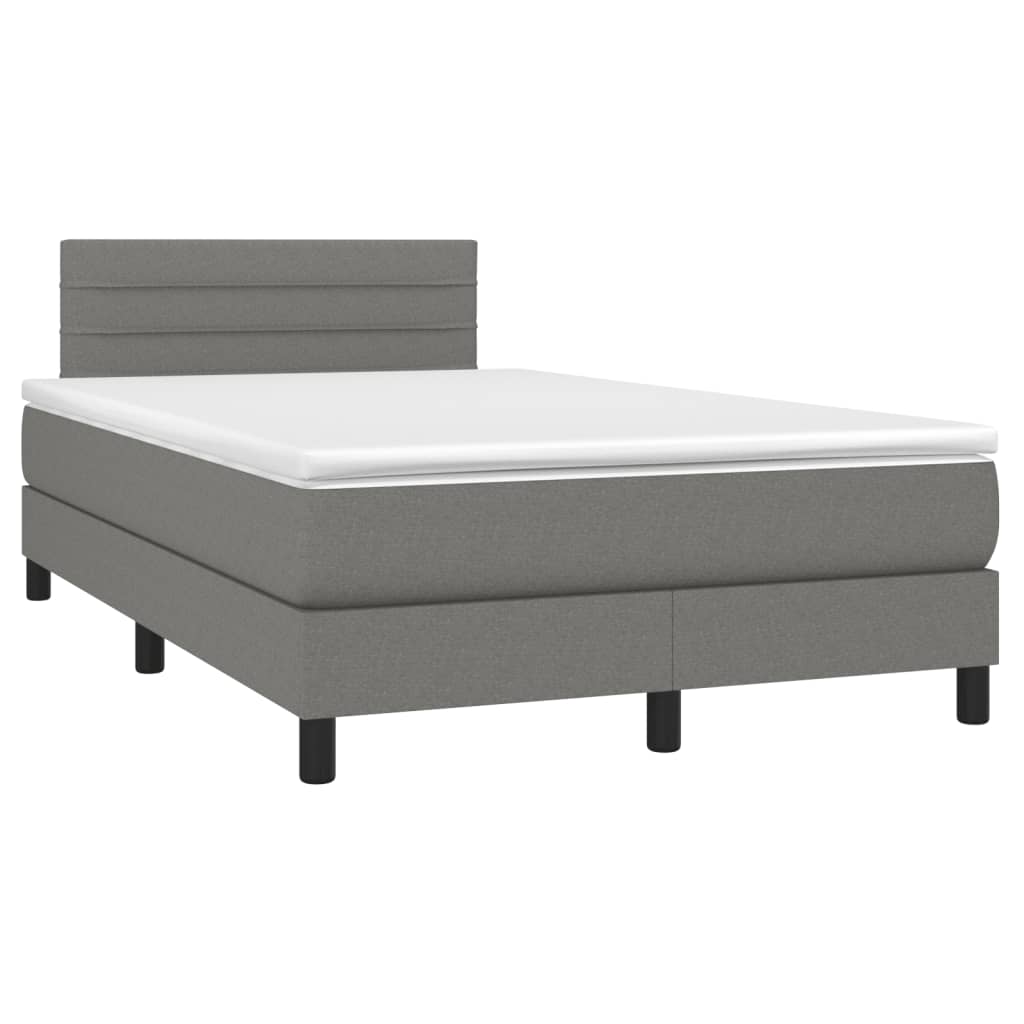 vidaXL Κρεβάτι Boxspring με Στρώμα & LED Σκ.Γκρι 120x200 εκ Υφασμάτινο