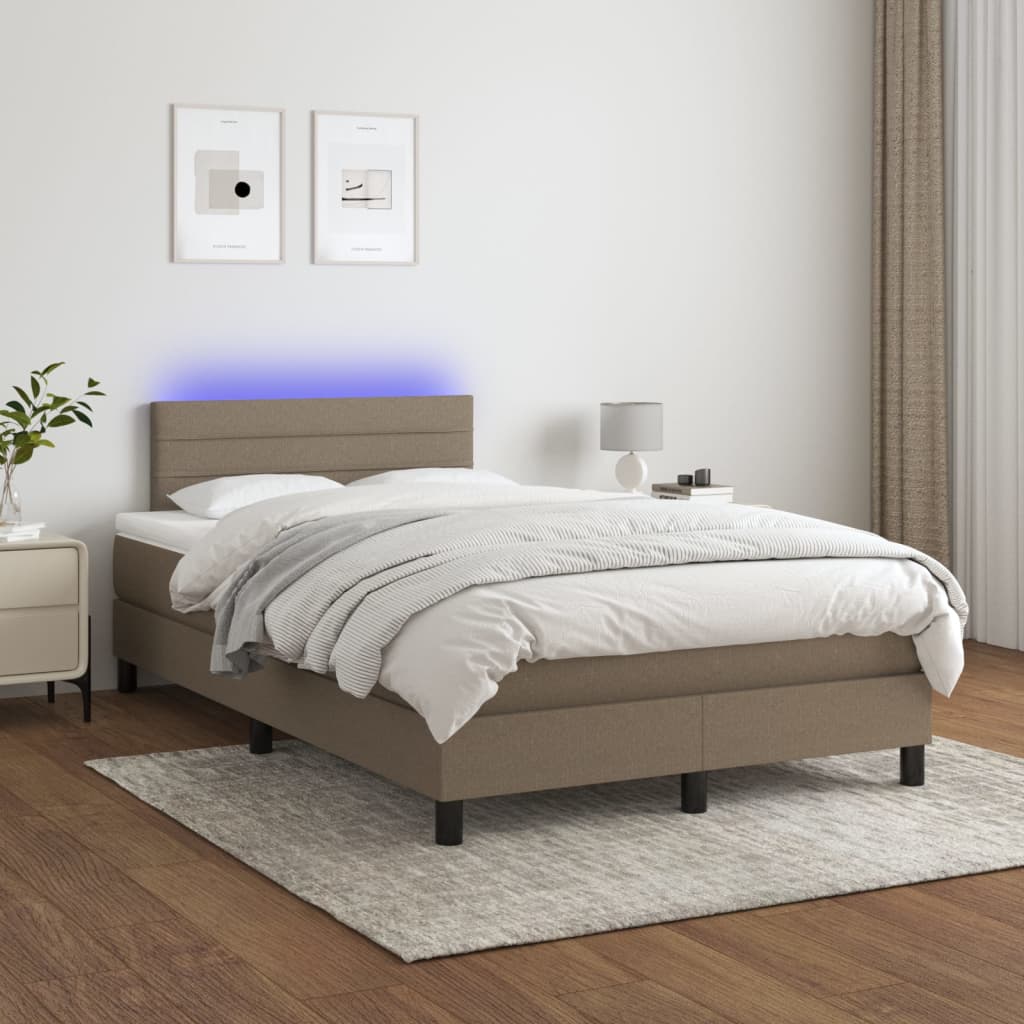 vidaXL Κρεβάτι Boxspring με Στρώμα & LED Taupe 120x200 εκ. Υφασμάτινο