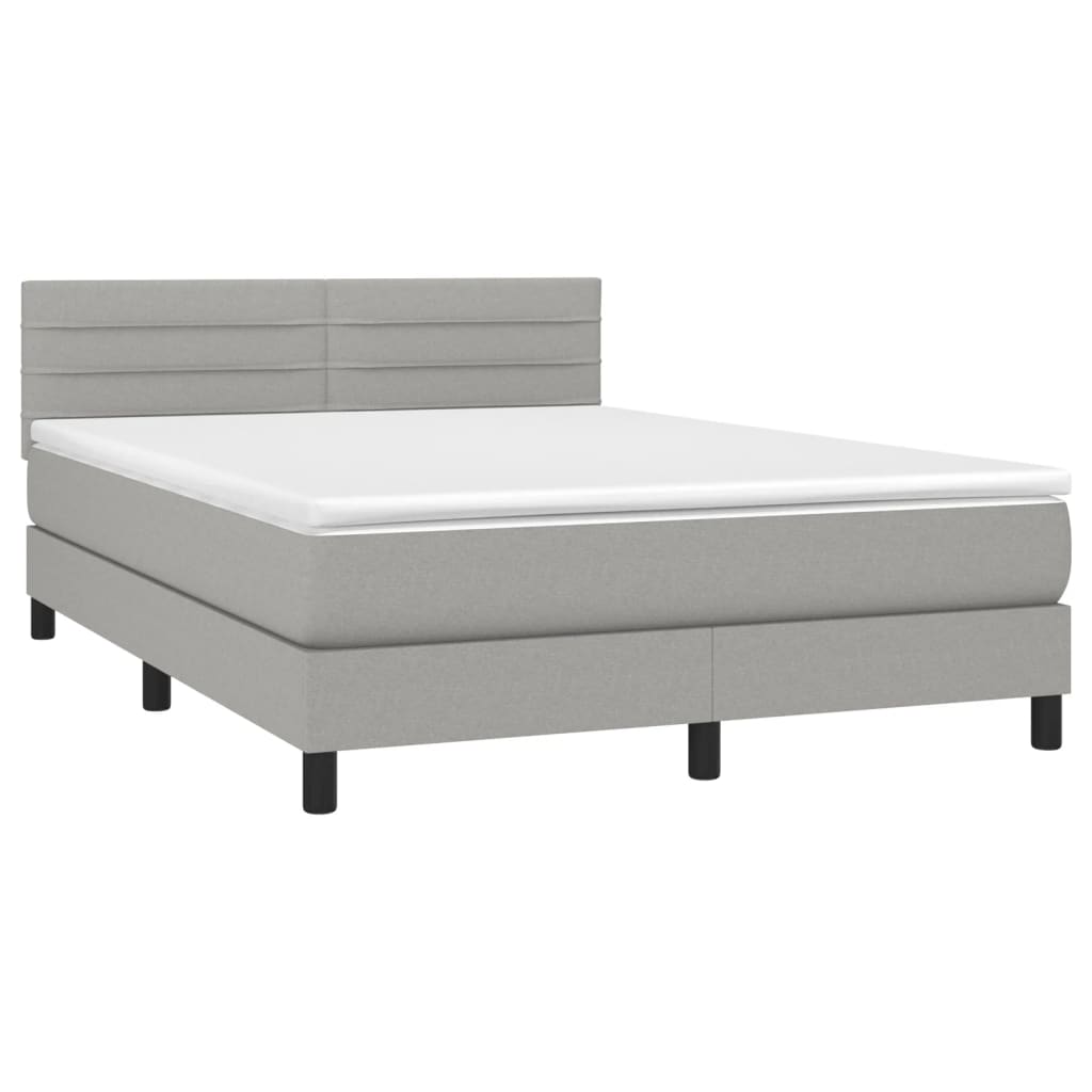 vidaXL Κρεβάτι Boxspring με Στρώμα & LED Αν.Γκρι 140x190εκ. Υφασμάτινο
