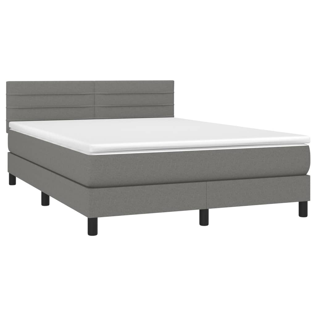 vidaXL Κρεβάτι Boxspring με Στρώμα & LED Σκ.Γκρι 140x190 εκ Υφασμάτινο