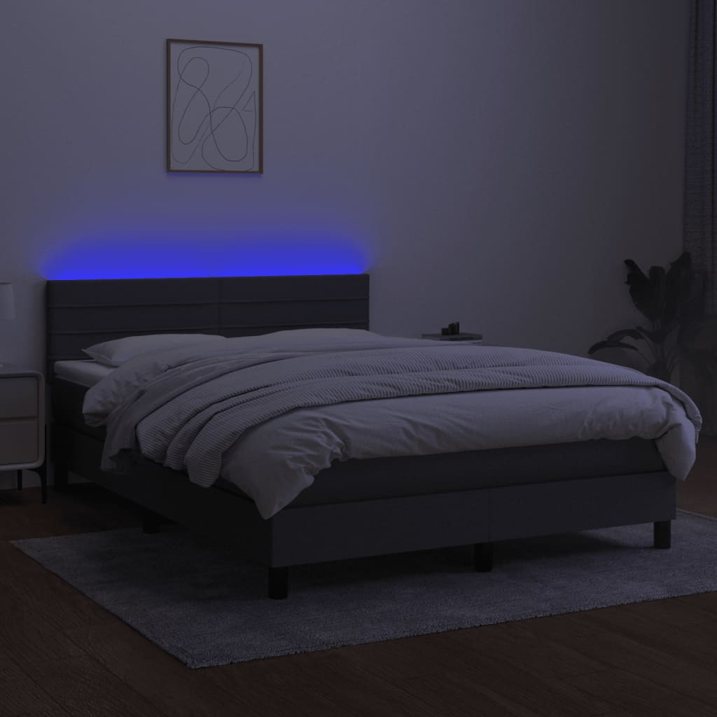 vidaXL Κρεβάτι Boxspring με Στρώμα & LED Σκ.Γκρι 140x190 εκ Υφασμάτινο