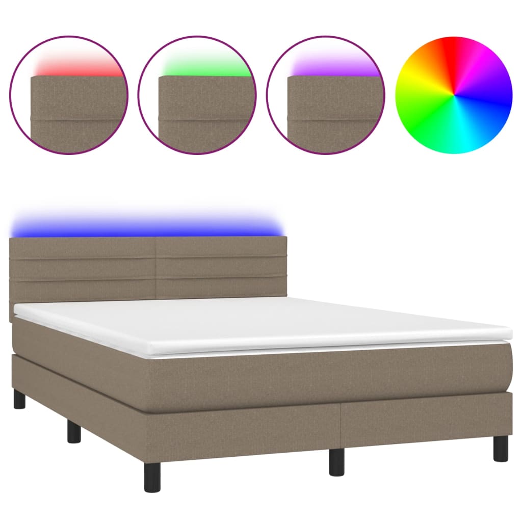 vidaXL Κρεβάτι Boxspring με Στρώμα & LED Taupe 140x200 εκ. Υφασμάτινο