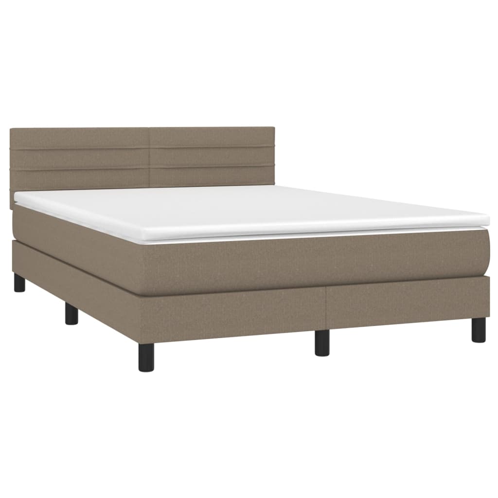 vidaXL Κρεβάτι Boxspring με Στρώμα & LED Taupe 140x200 εκ. Υφασμάτινο