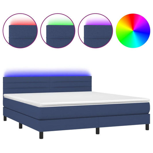 vidaXL Κρεβάτι Boxspring με Στρώμα & LED Μπλε 180x200 εκ. Υφασμάτινο