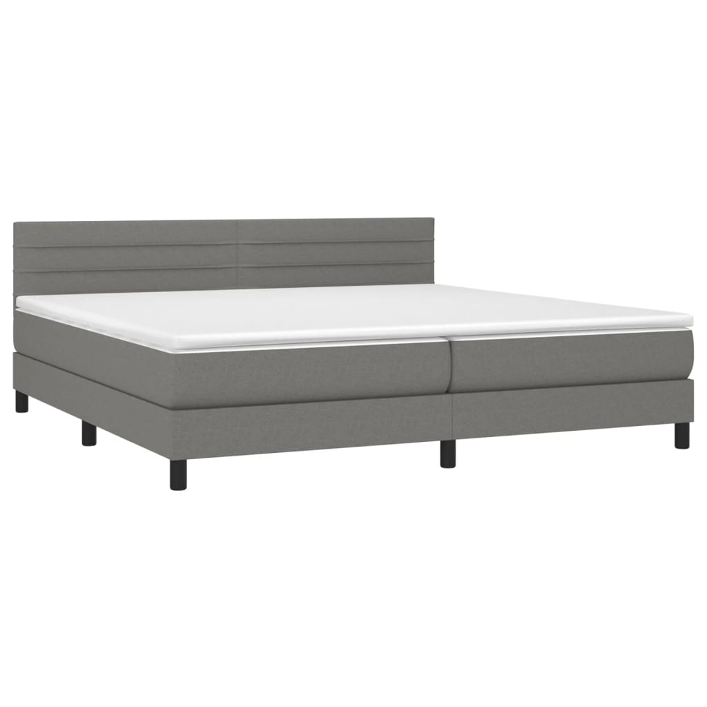 vidaXL Κρεβάτι Boxspring με Στρώμα & LED Σκ.Γκρι 200x200εκ. Υφασμάτινο