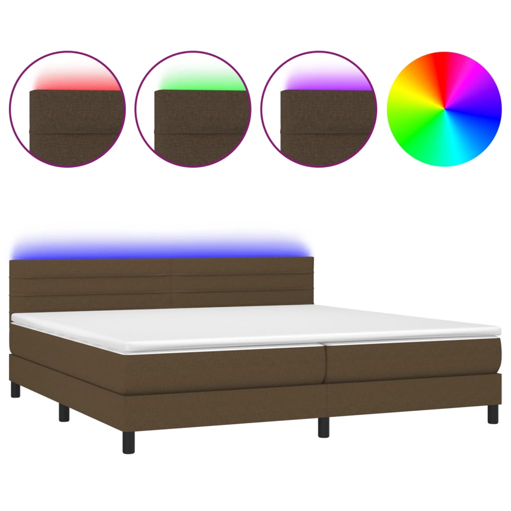 vidaXL Κρεβάτι Boxspring με Στρώμα & LED Σκ.Καφέ 200x200 εκ Υφασμάτινο