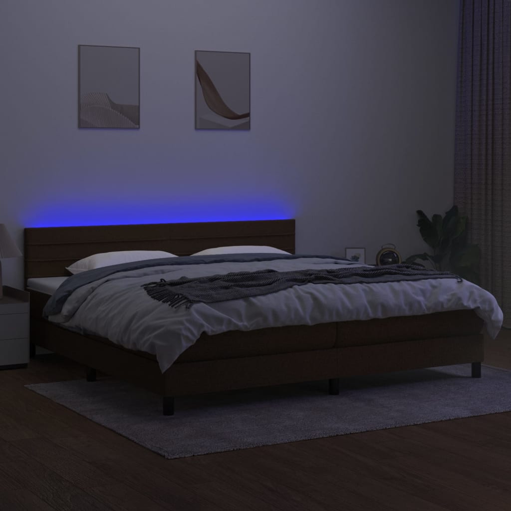 vidaXL Κρεβάτι Boxspring με Στρώμα & LED Σκ.Καφέ 200x200 εκ Υφασμάτινο