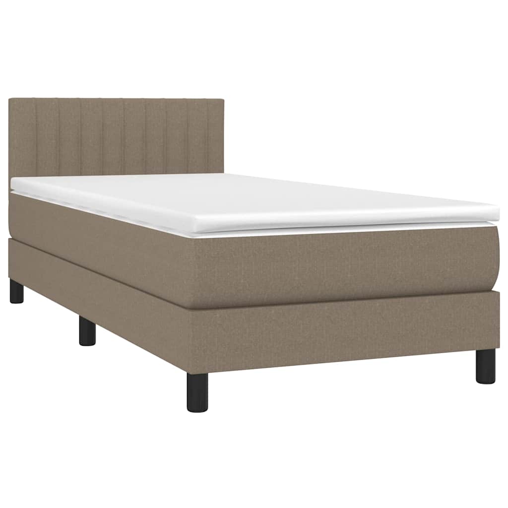 vidaXL Κρεβάτι Boxspring με Στρώμα & LED Taupe 90x200 εκ. Υφασμάτινο