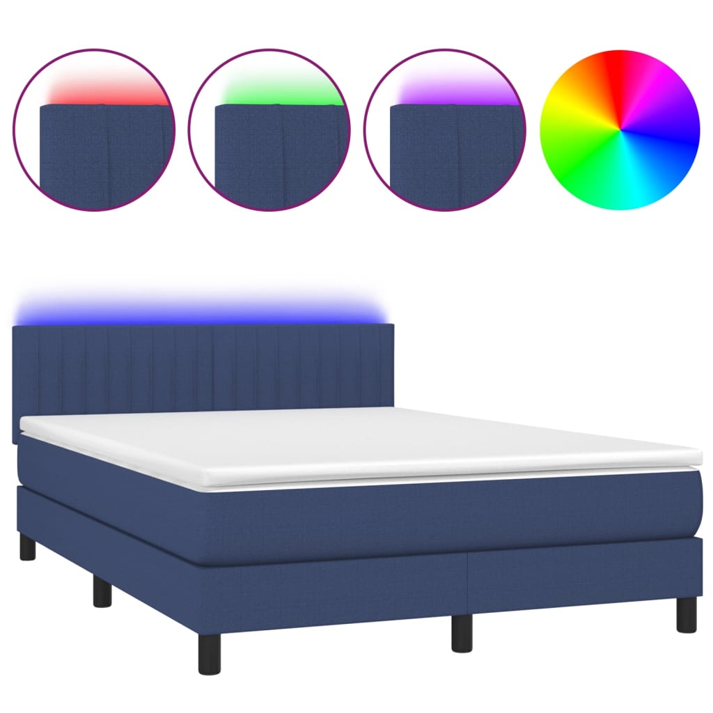 vidaXL Κρεβάτι Boxspring με Στρώμα & LED Μπλε 140x200 εκ. Υφασμάτινο