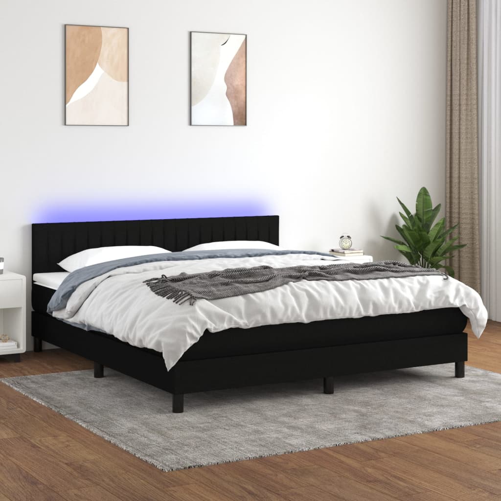 vidaXL Κρεβάτι Boxspring με Στρώμα & LED Μαύρο 160x200 εκ. Υφασμάτινο