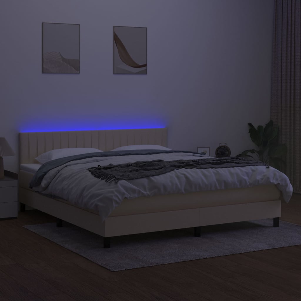 vidaXL Κρεβάτι Boxspring με Στρώμα & LED Κρεμ 160x200 εκ. Υφασμάτινο