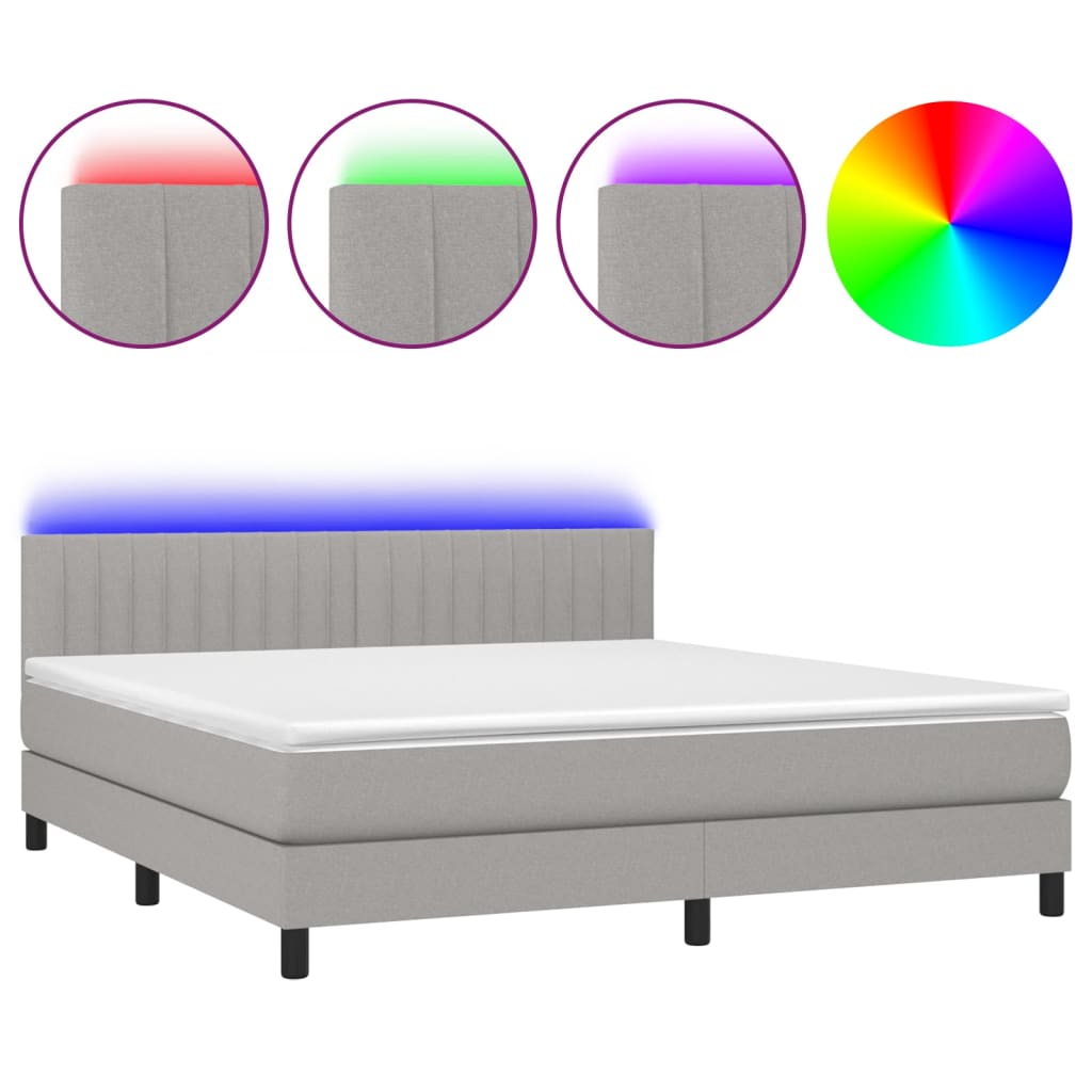 vidaXL Κρεβάτι Boxspring με Στρώμα & LED Αν.Γκρι 180x200 εκ Υφασμάτινο