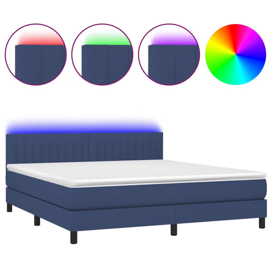 vidaXL Κρεβάτι Boxspring με Στρώμα & LED Μπλε 180x200 εκ. Υφασμάτινο