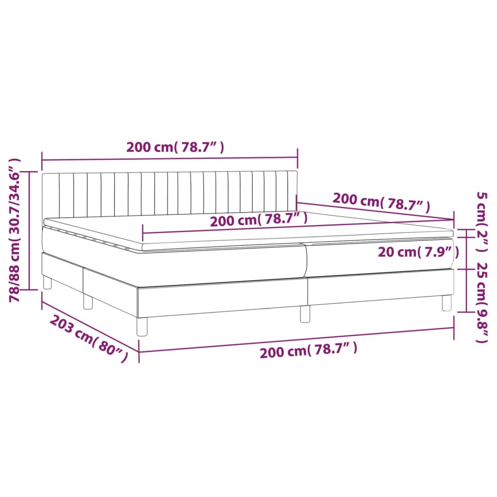 vidaXL Κρεβάτι Boxspring με Στρώμα & LED Μπλε 200x200 εκ. Υφασμάτινο