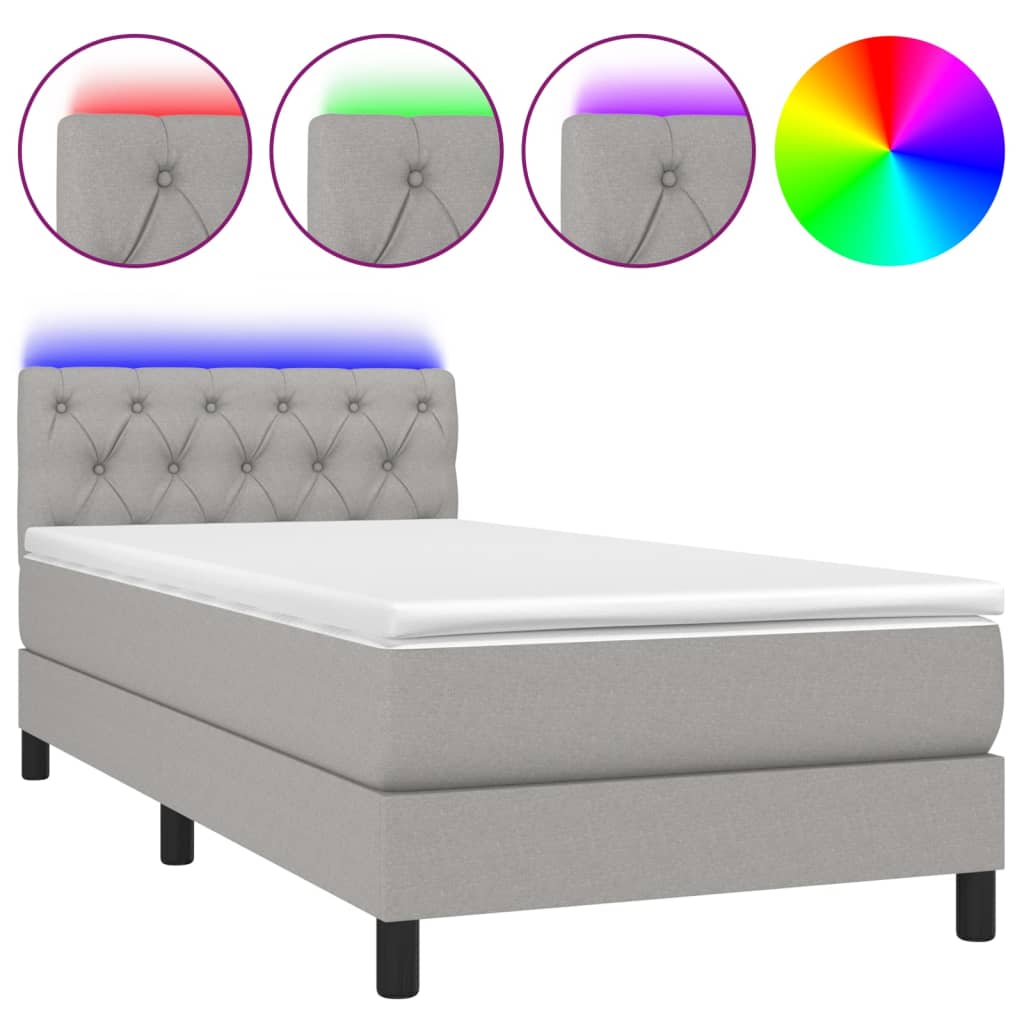vidaXL Κρεβάτι Boxspring με Στρώμα & LED Αν.Γκρι 80x200 εκ. Υφασμάτινο