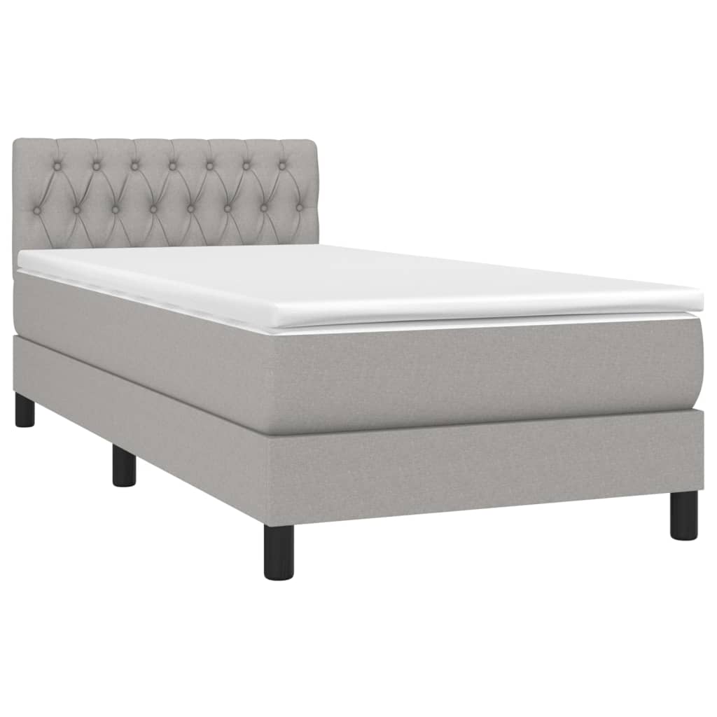 vidaXL Κρεβάτι Boxspring με Στρώμα & LED Αν.Γκρι 90x200 εκ. Υφασμάτινο