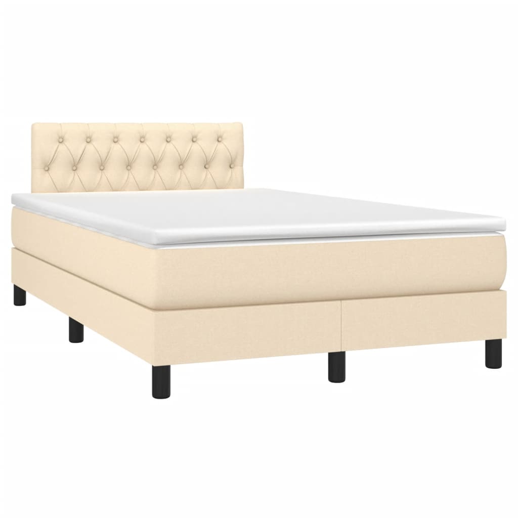 vidaXL Κρεβάτι Boxspring με Στρώμα & LED Κρεμ 120x200 εκ. Υφασμάτινο
