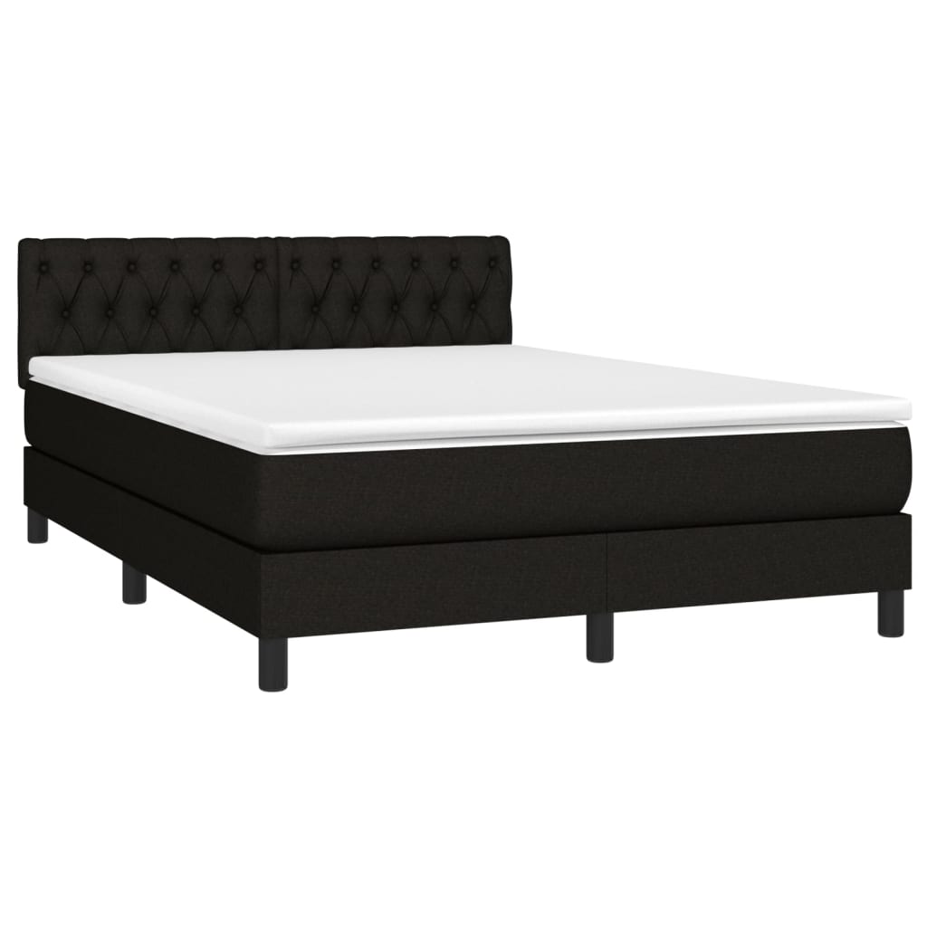 vidaXL Κρεβάτι Boxspring με Στρώμα & LED Μαύρο 140x190 εκ. Υφασμάτινο