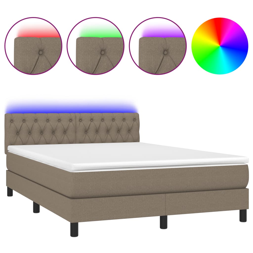 vidaXL Κρεβάτι Boxspring με Στρώμα & LED Taupe 140x190 εκ. Υφασμάτινο